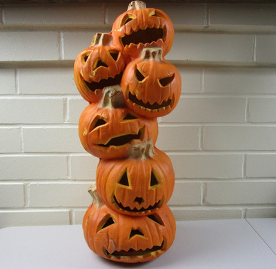 Vintage 90s Trendmasters 18'' Lighted Pumpkin Stack Blow Mold Halloween
