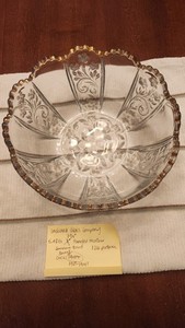 Antique Indiana Glass Paneled Heather No 126 7¼" Bowl Gold Trim EAPG c1912