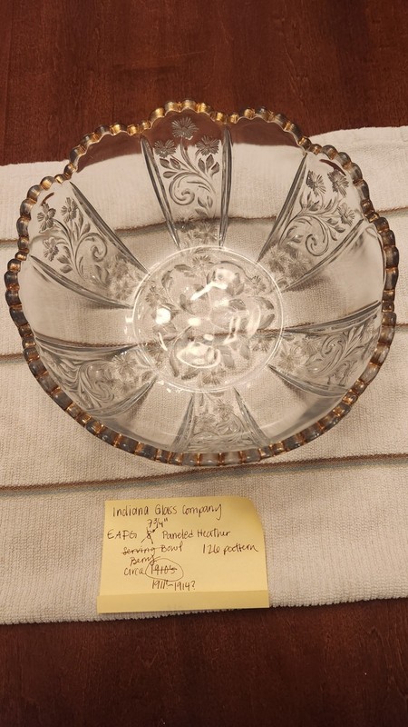 Antique Indiana Glass Paneled Heather No 126 7¼" Bowl Gold Trim EAPG c1912