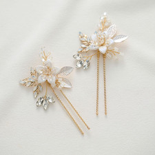 2Pcs Handmade Wedding Hair Pins,Flower Bridal Hair Pin-Beaded Wedding Hair Acces