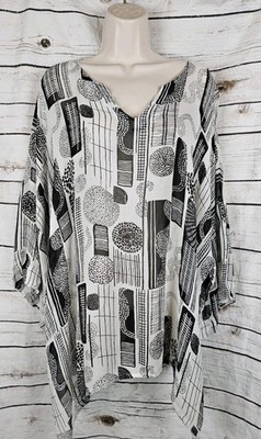 Dilemma Dhun Shroff Tunic Top L/XL Sheer Black White Lagenlook Artsy Oversized