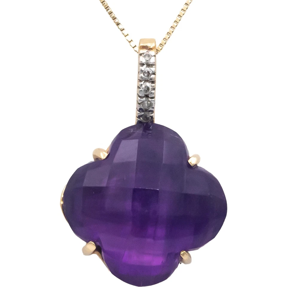 Collar colgante de amatista de oro amarillo de 14 k de 6,03 quilates con detalles de diamantes