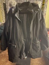 Black Hooded Parka Jacket Faux Fur Trimmed Hood