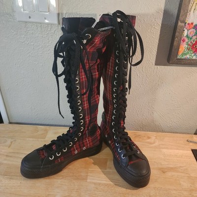 Converse Chuck Taylor Lift XXHi Platform Plaid Boots Black A17685C Women's 6.5 
