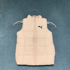 Puma Puffer Vest Girls 2XS 3/4Y Pink Down Logo Full Zip Mock Neck Winter Wear