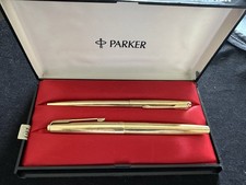 Fuente de oro laminado Parker vintage Ten14k plumín y juego de bolígrafo en caja buen estado #2