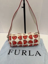 Furla Italian Canvas Designer Handbag With Floral Design 100% Authentic 
