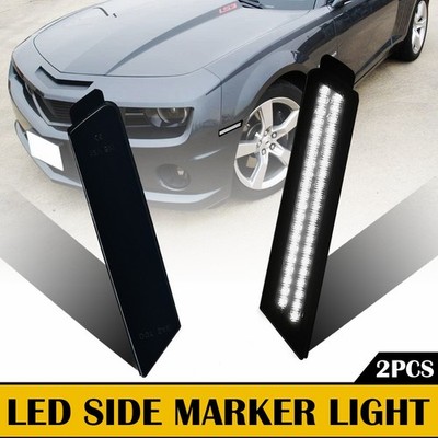 For 10-15 Chevrolet Camaro LED Side Marker Light Front Super Bright White Smoked