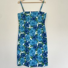 Vintage 2000s Target Blue Floral Mini Dress Size 14 Tropical Y2K Hibiscus 