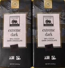 LOT OF 2 ENDANGERED SPECIES EXTREME DARK CHOCOLATE BARS -  88%