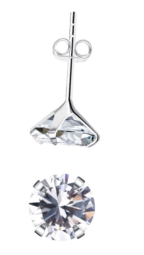 925 Sterling Silver 7mm Diamond Zircon Stud Earrings April Birthstone