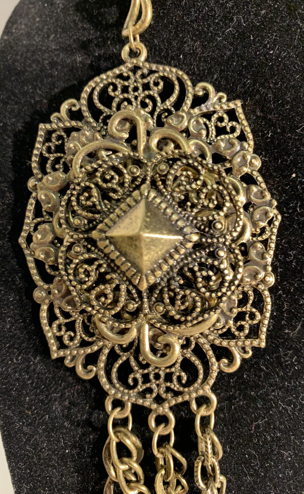 VTG Bronze Multiple Long Chain Statement Necklace… - image 2