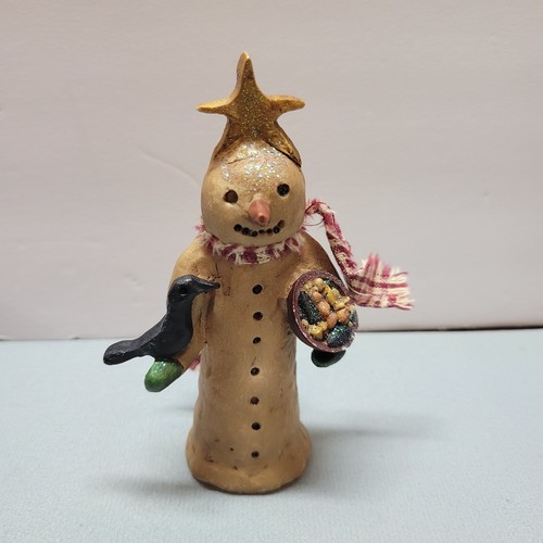 E.R.S. Artist Signed Vintage Primative Snowman by Eileen R. Smithson 4.5”