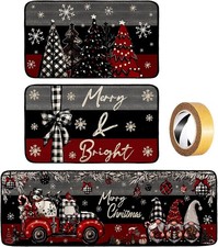 3 Pcs Christmas Kitchen Rug and Mat, Xmas Tree Gnome Floor Mats