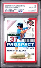 2024 PANINI PROSPECT EDITION TICKET #5 TRAVIS BAZZANA RED AUTO #/199 PSA 10 RC
