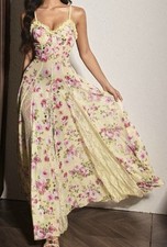 New XL Vtg Designer-Esque Styl Sweeping Long Floral Mesh  Sheer Lace Nightgown
