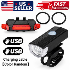 2 Sets USB Rechargeable LED Bicycle Headlight Bike Front Rear Lamp Cycling Sport