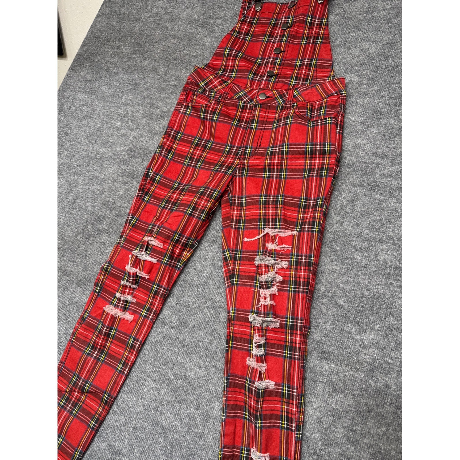Y2K Tripp NYC Red Plaid Overalls 28/7| Vintage Daang Goodman Era, Very Rare image 5
