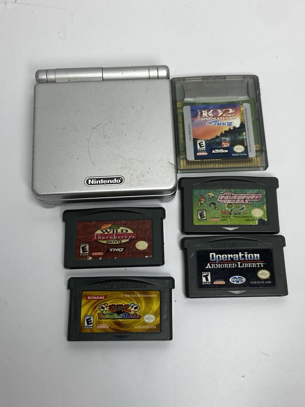 Nintendo Game Boy Advance SP Handheld System - Silver W/ Games - NO CHARGER