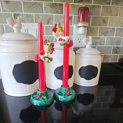 Pair Lefton Bavarian Kids Girl & Boy Christmas Candle Hugger Vintage Climber Set