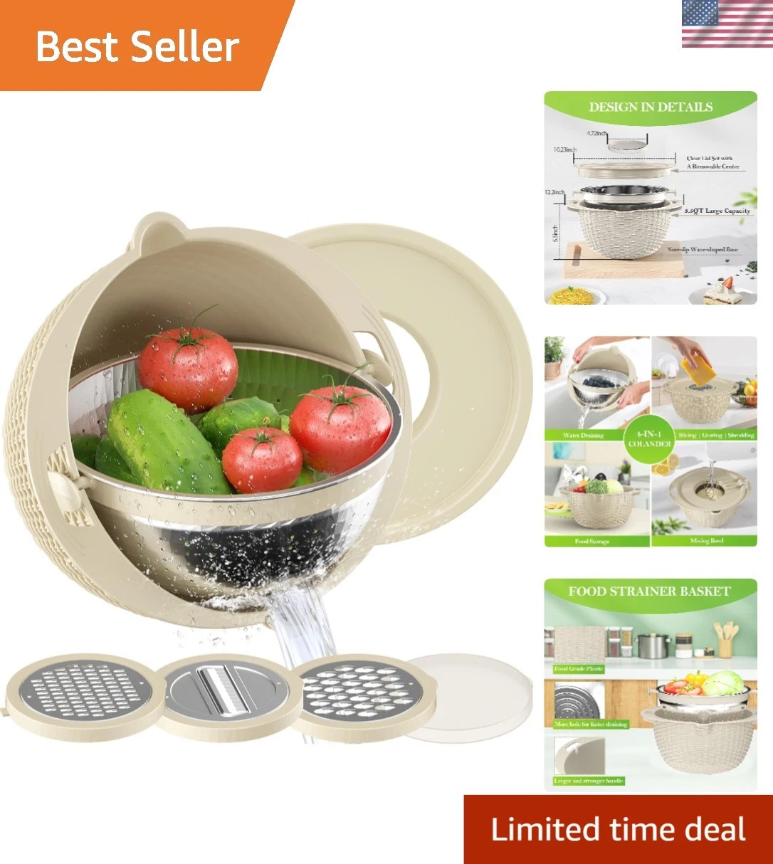 4-1 Colander with Bowl Set - Rotatable Strainers for Kitchen, Food Strainers ...
Opens in a new wind