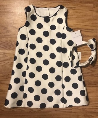 NEW Tahari Kid's Ivory & Blue Polka Dot Formal Dress Size 4 Matching Headband