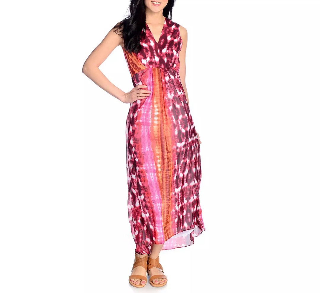 Kate & Mallory Knit & Chiffon Print Sleeveless Empire Waist Hi-Lo Maxi Dress XL