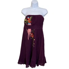 VaVa by Joy Han Strapless Boho Embroidered Dress Purple Size M  Festival 