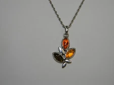 Sterling Silver Tri-Color Amber Leaf Pendant Necklace