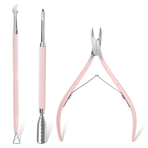Makartt Cuticle Trimmer with Cuticle Pusher 3 PCS Pink Nail Cuticle Nipper