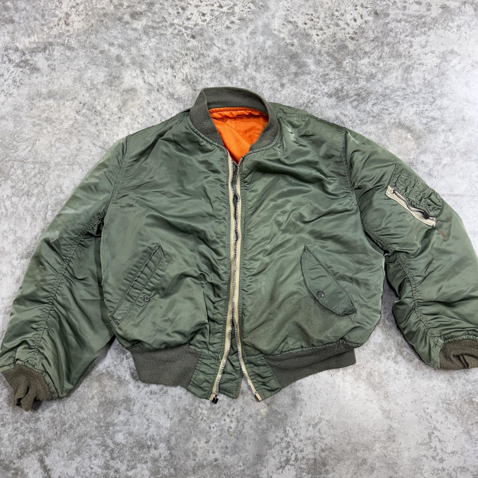 Vintage Alpha Industries Jacket Mens M Green MA-1 Flight Bomber USA 70s FLAW