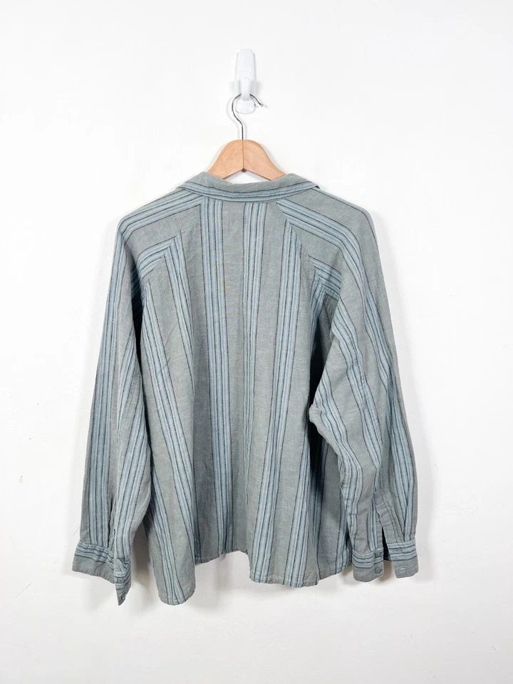 Camisa Urban Outfitters BDG M Rayas Algodón Lino Top Grande Cuadrada Abotonada Foto 3 de 4
