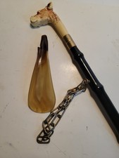 Bull Dog Head Shoe Horn Long Boot Ornate Collectible Needs Repair Chain Handle