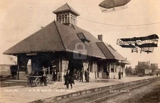Flint Michigan RR Depot Airplane Airship 1910s RPPC Photo Postcard COPY