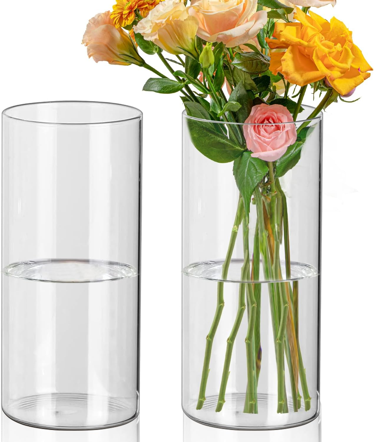 2Pcs Cylinder Vases 20Cm Tall Glass Vase Clear Cylindrical Vase for DIY, Candle