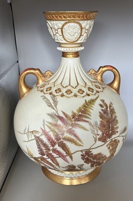Royal Worcester Antique Hand Painted 12'' Double Gourd Form  Vase No. 1109