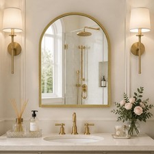 HOMECOOKIN Gold Vintage Arched Mirror, 32x24 Inch Vanity Wall Mirror with Ant...