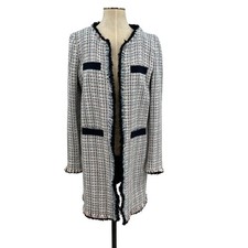 Pinko Fringe Tweed Long Jacket Navy Blue Red ...