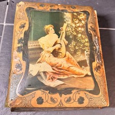Antique Victorian Celluloid Photo Album Music Box Cherub Floral Embossed Cover