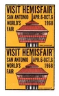 ORIG 1968 SAN ANTONIO WORLD'S FAIR - HEMISFAIR '68 - PERFORATED STICKER PAIR