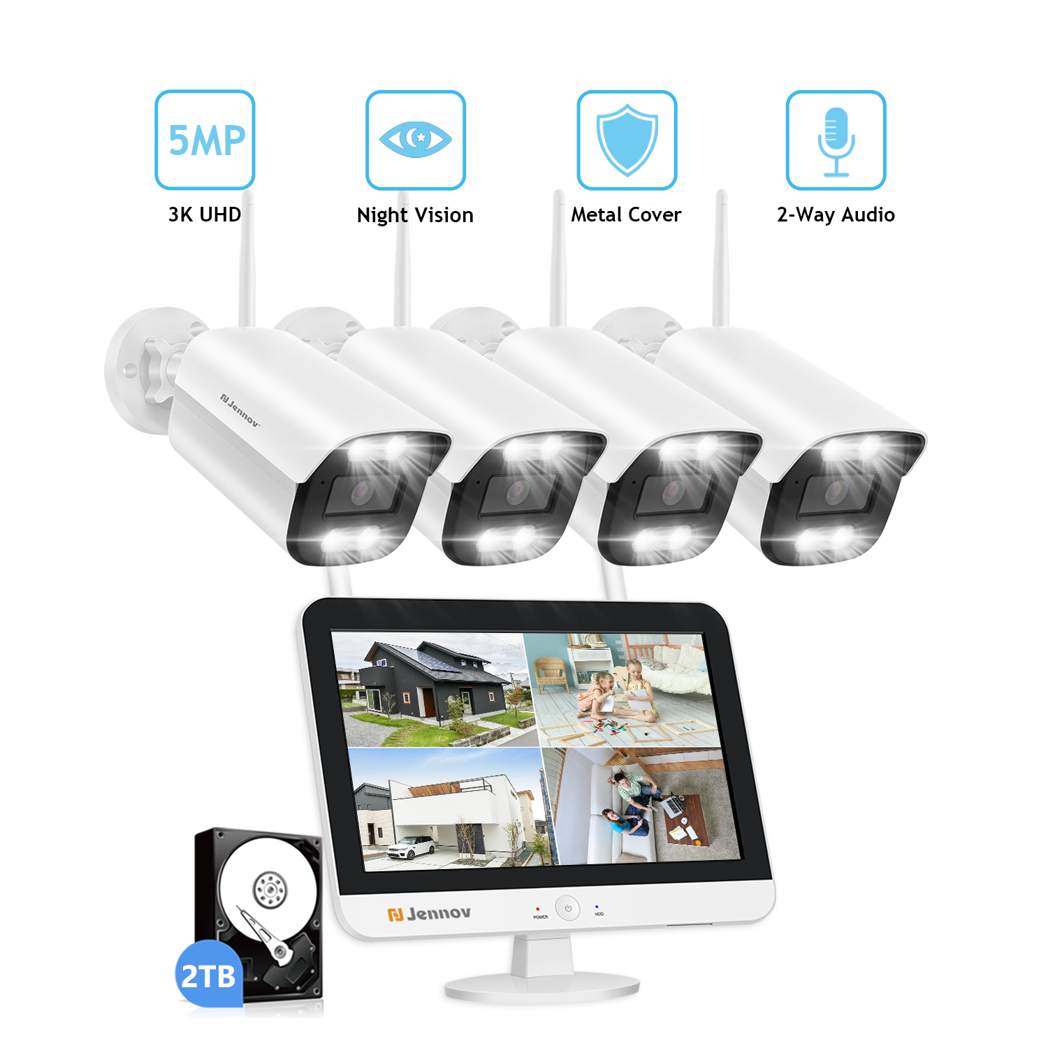 Security Camera System Outdoor 2TB NVR Wireless 10CH 5MP CCTV Home Night Vision-image