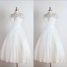 1950s Vintage Wedding Dresses Sleeveless A Line Knee Length Tulle Bridal Gowns