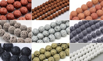 6+8mm Natural Lava Stone 60St. Perlen Beads Steinperlen versch. Farben