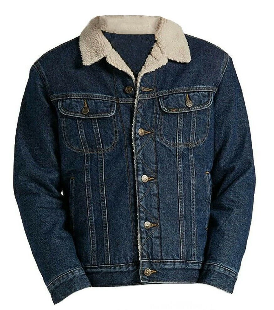 * SALE * MENS LEE RIDER SHERPA LINED DENIM JACKET DARK INDIGO BLUE - SIZE S