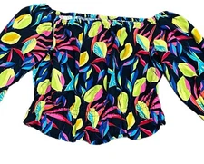 Tabitha Brown Target Women's XL Lemon Print Linen Blend Off The Shoulder Top