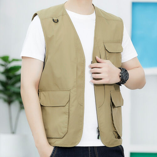 Men Multi Pocket Vest Waistcoat Sleeveless Jacket Hunting Gilet - 第 1/17 張圖片