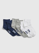 GAP Kids 3-Pack Quarter Crew Socks - White, Blue, Gray - Sz Large Shoe Sz 3-4