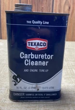 Vintage Texaco Carburetor Cleaner Engine Tune-Up 16 Oz Oil Can Tin Advertisement