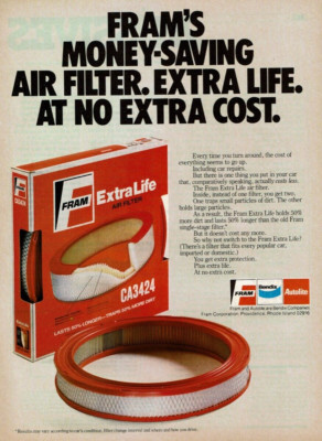 1981 Vintage Print Ad Fram's Money-Saving Air Filter Extra Life At No Extra Cost