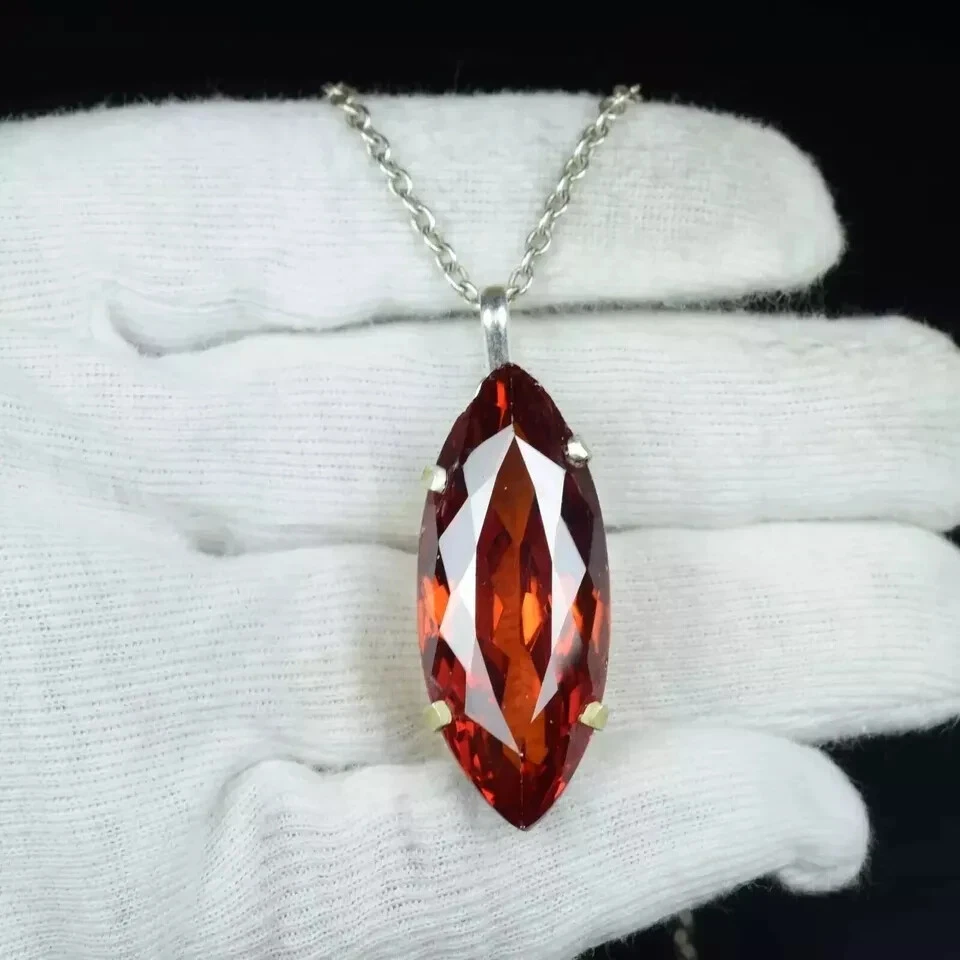 Colgante Natural Certificado 92 Ct+ Circón Naranja Marquesa Plata 925 AG Piedras Preciosas Foto 3 de 4